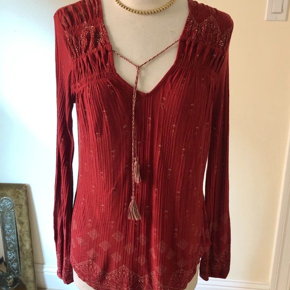 EUC Lucky Brand Boho Top w/Tassel Tie Size S - Picture 2 of 7